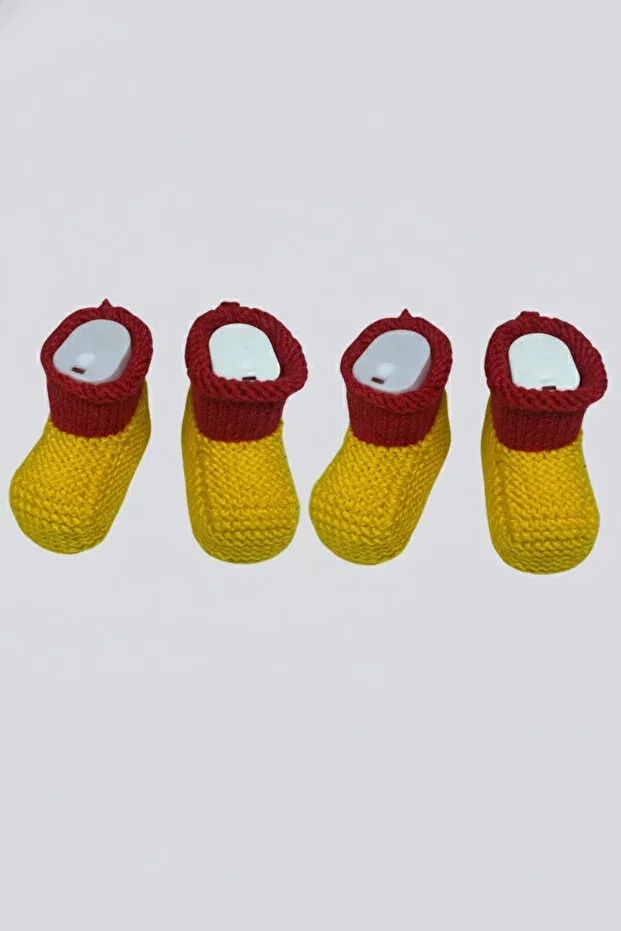 Детские пинетки ручной вязки двухцветные Hiciw, Yellow & Red — фото 3
