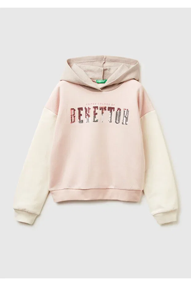 Детские свитшот для девочек с вышивкой United Colors Of Benetton, Cream-Pink