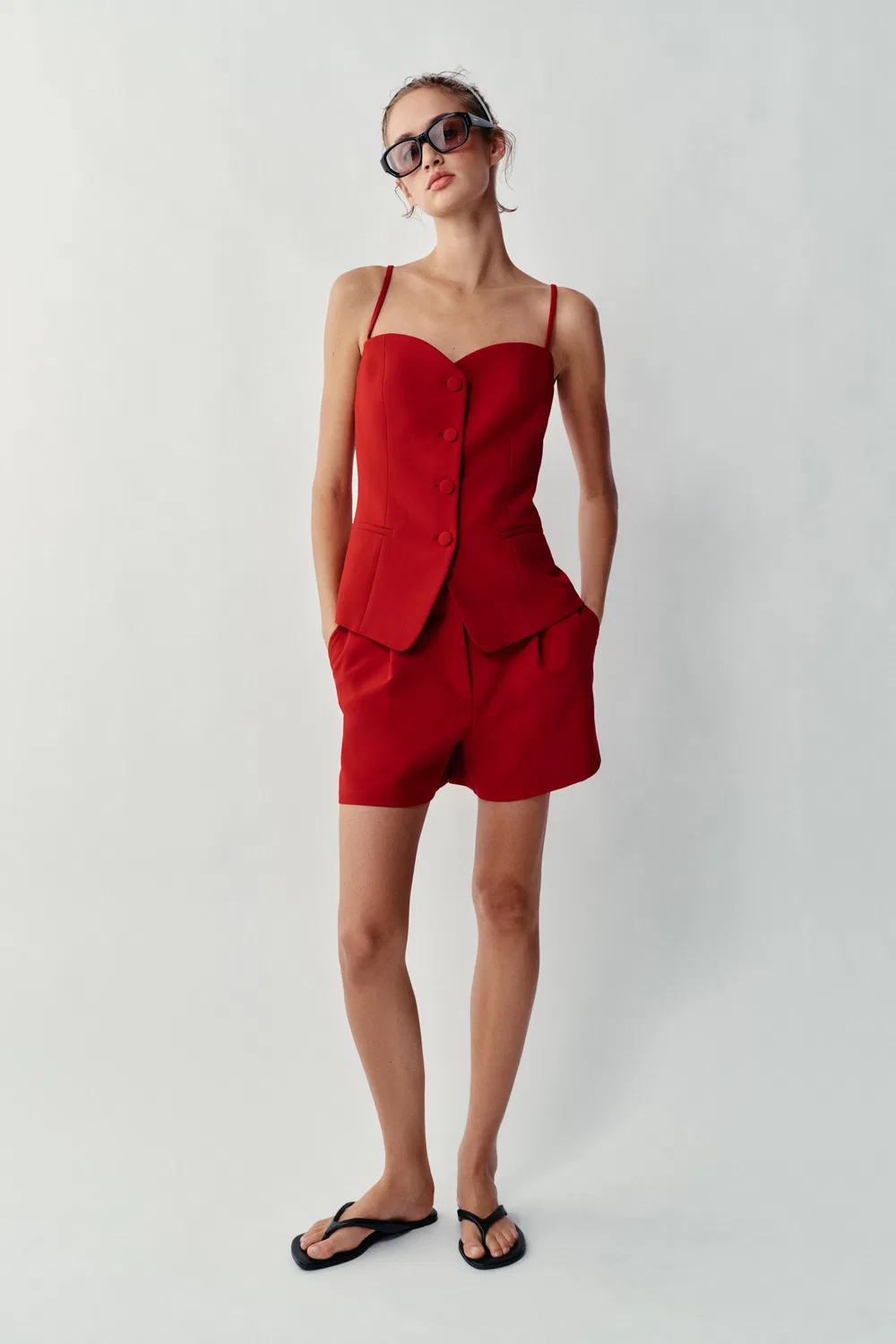 Шорты-бермуды классического кроя ZARA, Red