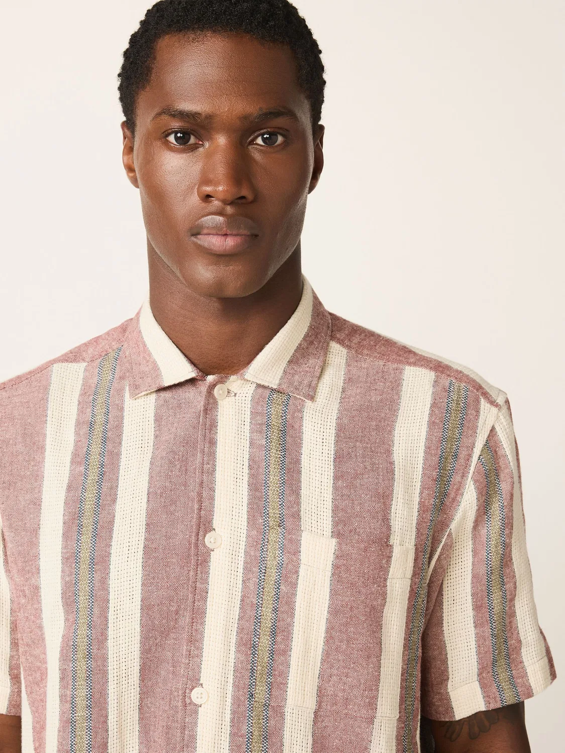Рубашка с коротким рукавом, полосатая, Red Relaxed Fit Stripe Textured Revere Collar Short Sleeve Shirt Next, красный — фото 4