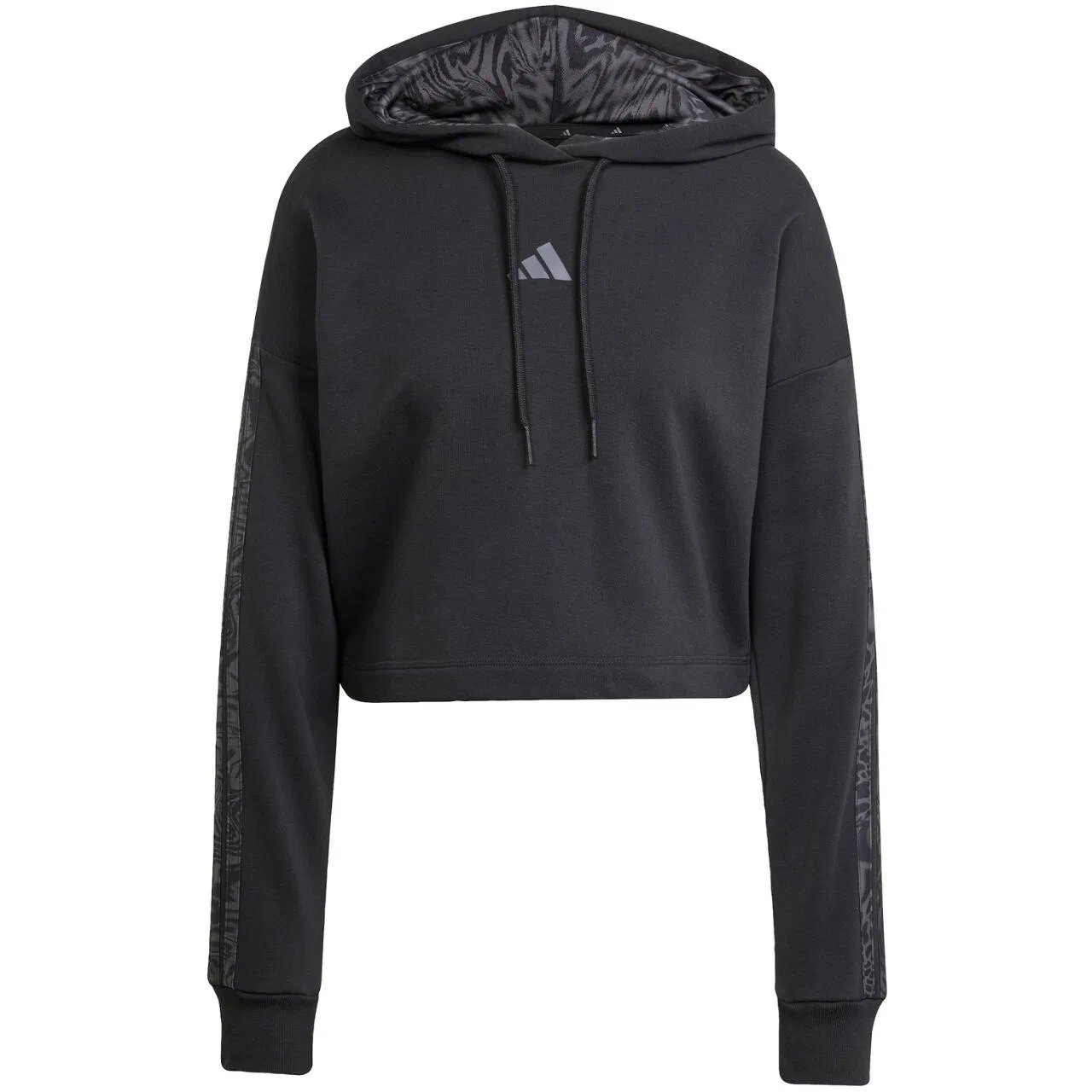 Женское худи с длинным рукавом adidas Essentials 3 Stripes Print French Terry Hoodie, Schwarz — фото 3