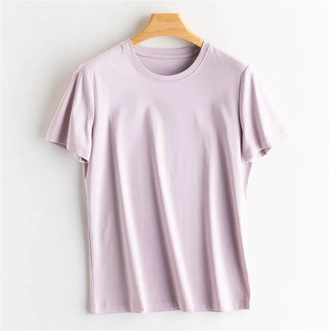 Женская классическая футболка из смеси хлопка и шелка, Regular Fit, Black — фото 2