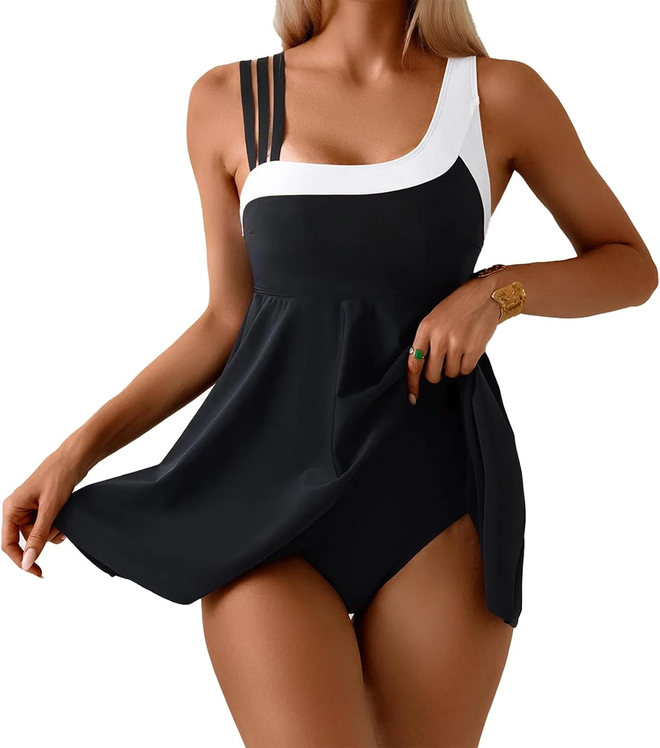 Женский танкини с открытой спиной с юбкой SLYSIA, Black
