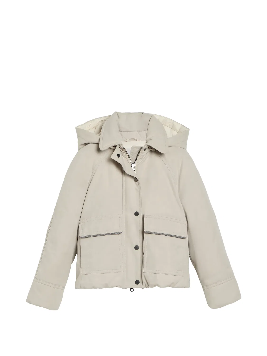 Пуховик со съемным капюшоном Brunello Cucinelli Kids, нейтральные цвета