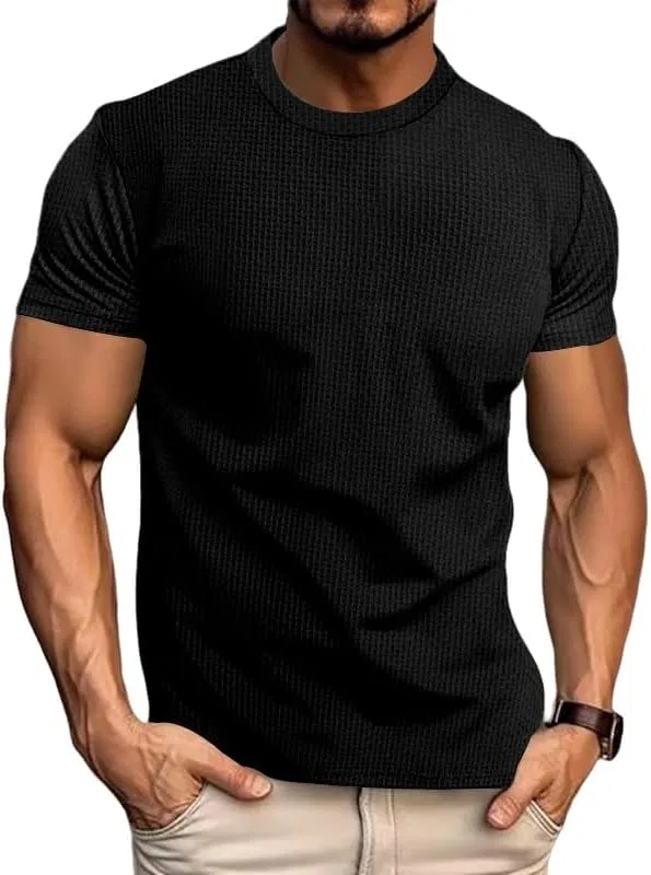 Мужская облегающая футболка с круглым вырезом Mesh Textured, Black