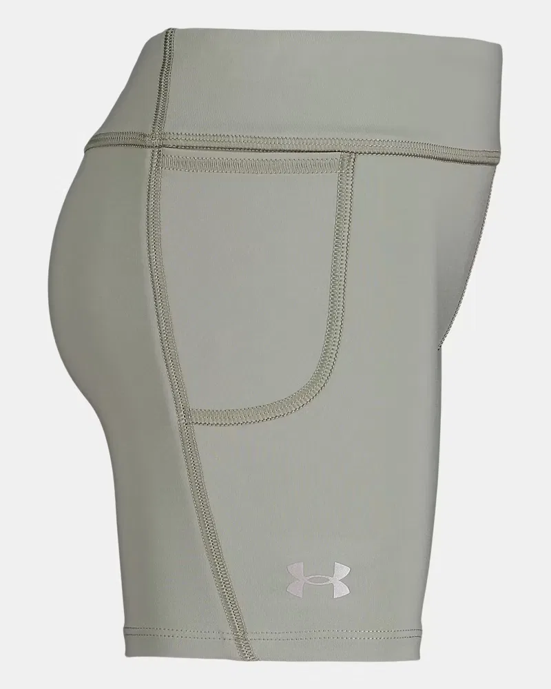 Детские велошорты для девочек с широким плоским поясом и карманами UA Movement UnderArmour, Grove Green/Metallic Silver — фото 3