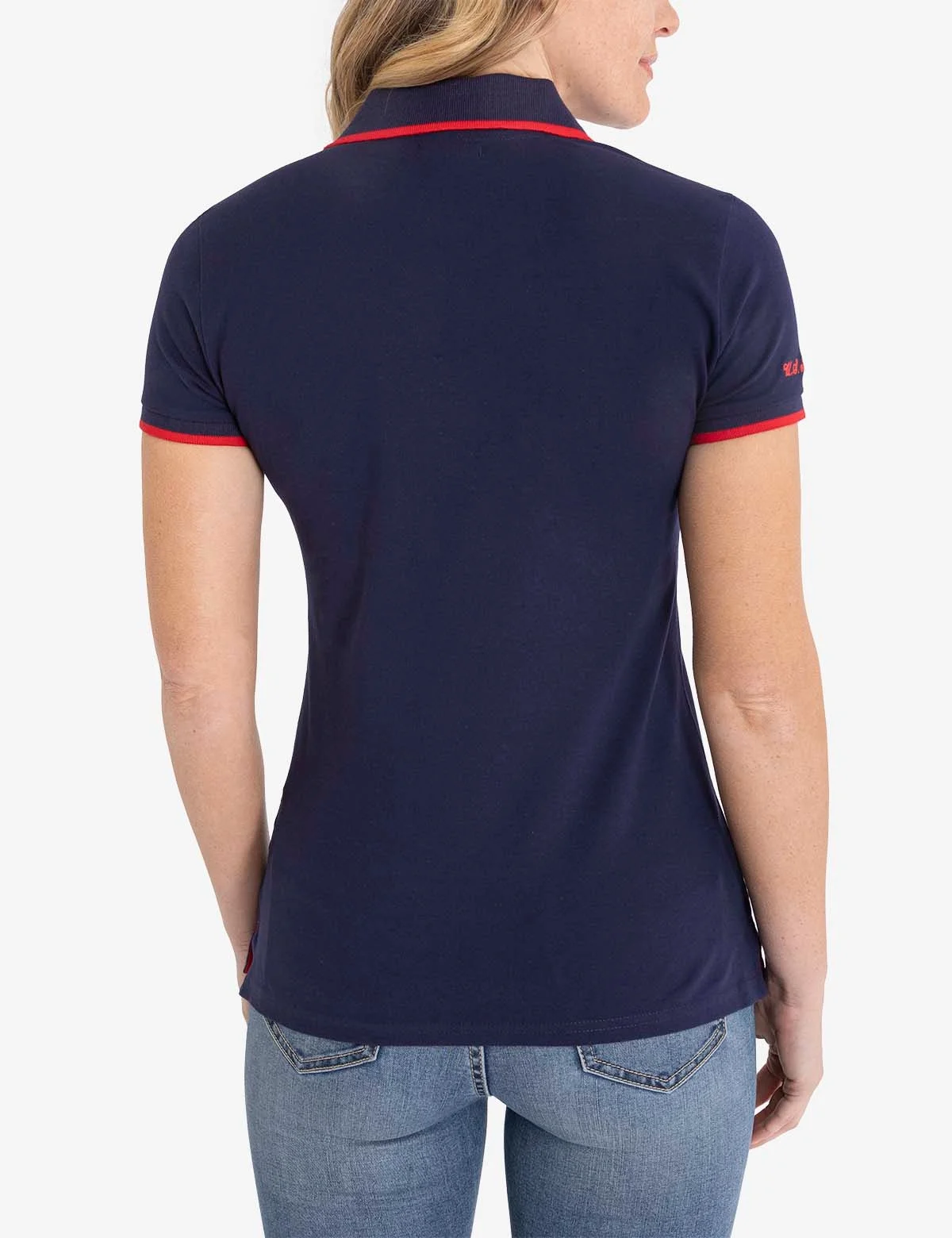 Женская футболка-поло U.S. Polo Assn. Tipped Solid, темно-синий/красный — фото 2