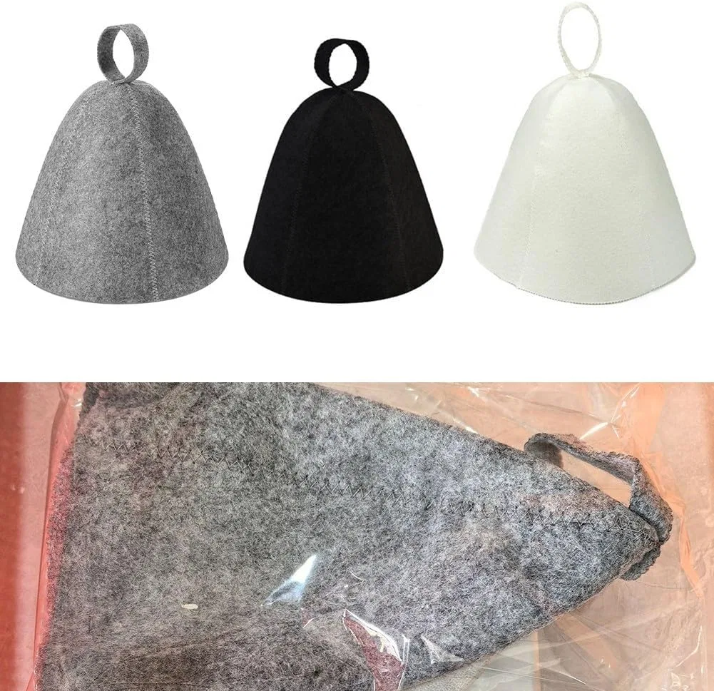 Шапка для сауны из фетра, Jurtmy, набор 3 шт, 70x23 см, Black + Grey + Grey — фото 4