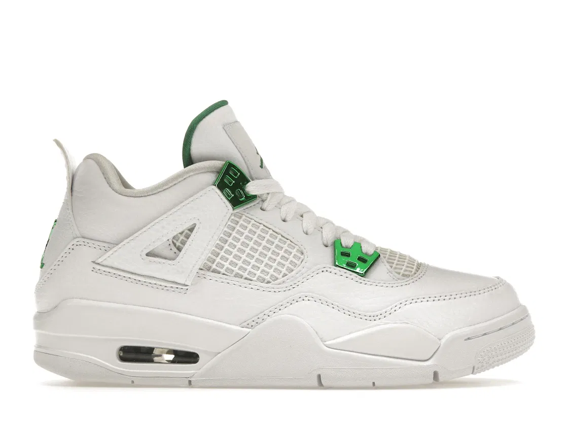 Детские кроссовки Lifestyle с металлическими акцентами Jordan 4 Retro Jordan, White/Metallic Silver-Pine Green