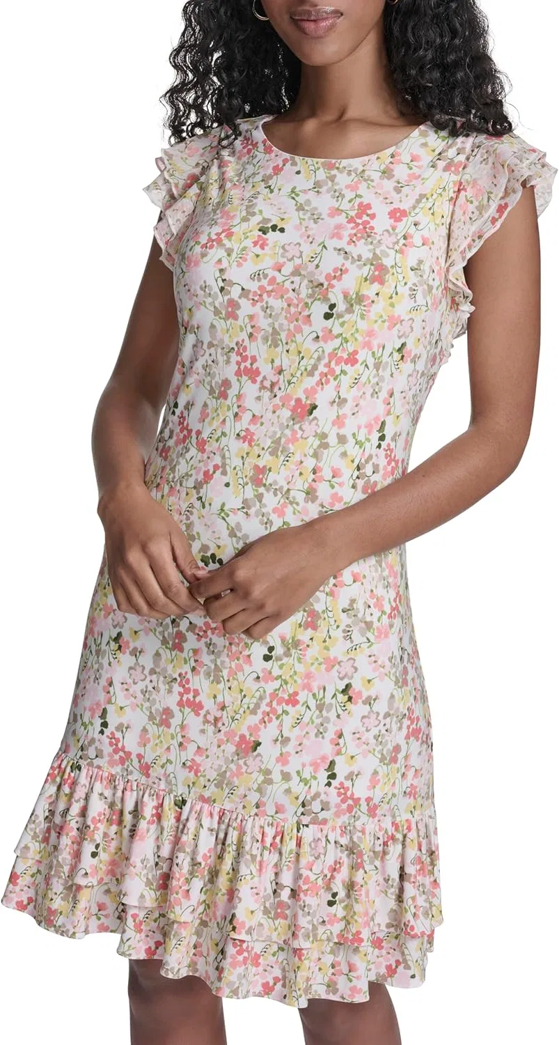 Женское платье-футляр с двойным воланом Tommy Hilfiger, Ivory Multi