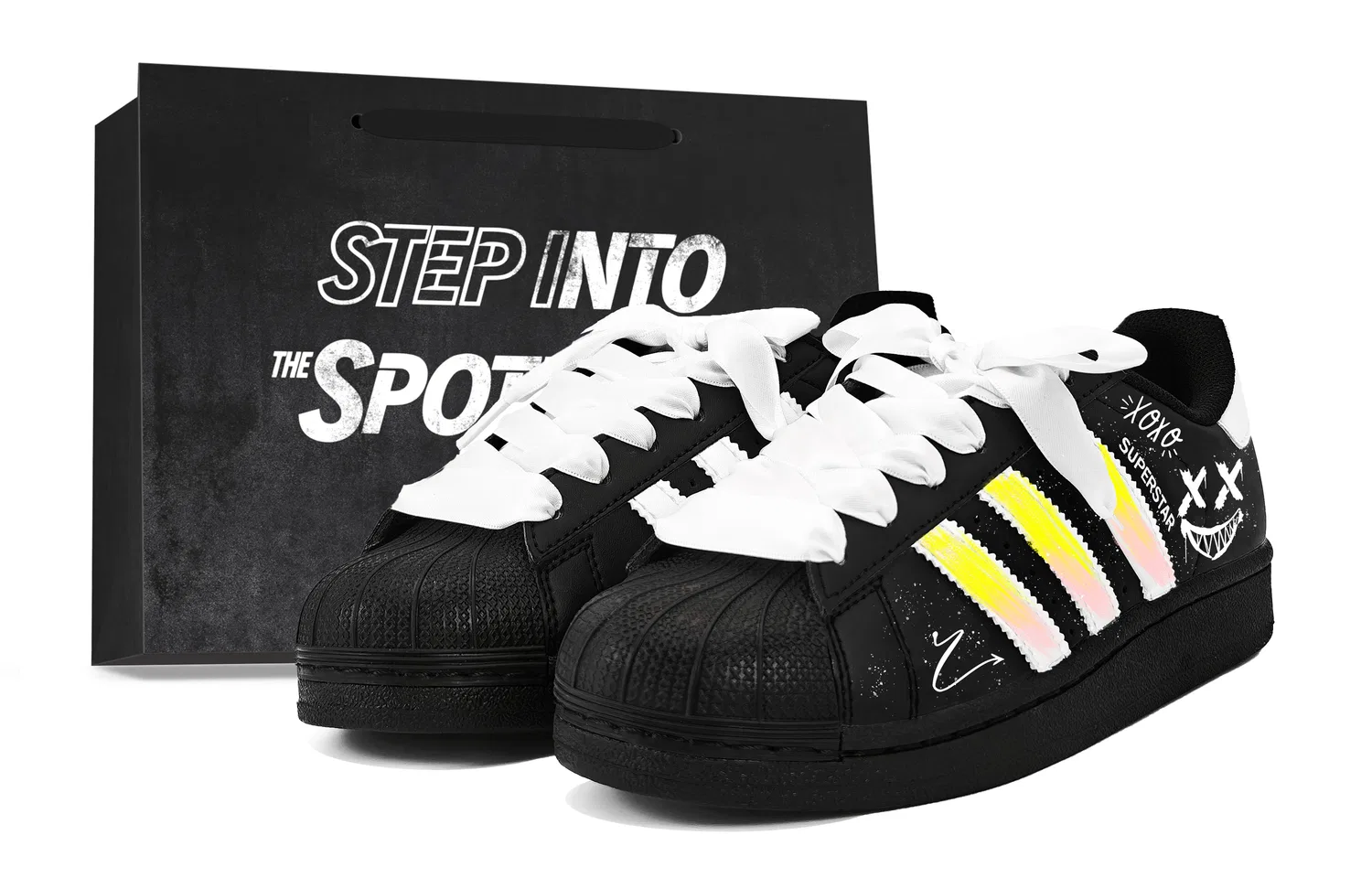 Детские кеды Superstar 2 Adidas Originals, Black White Pink Yellow