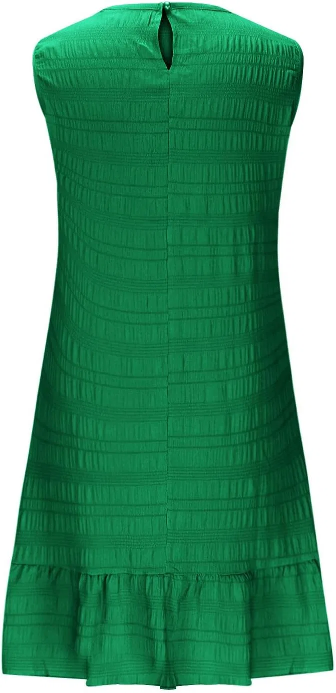 Женское летнее платье с рюшами Crinkle Ruffle Hem, Green — фото 4