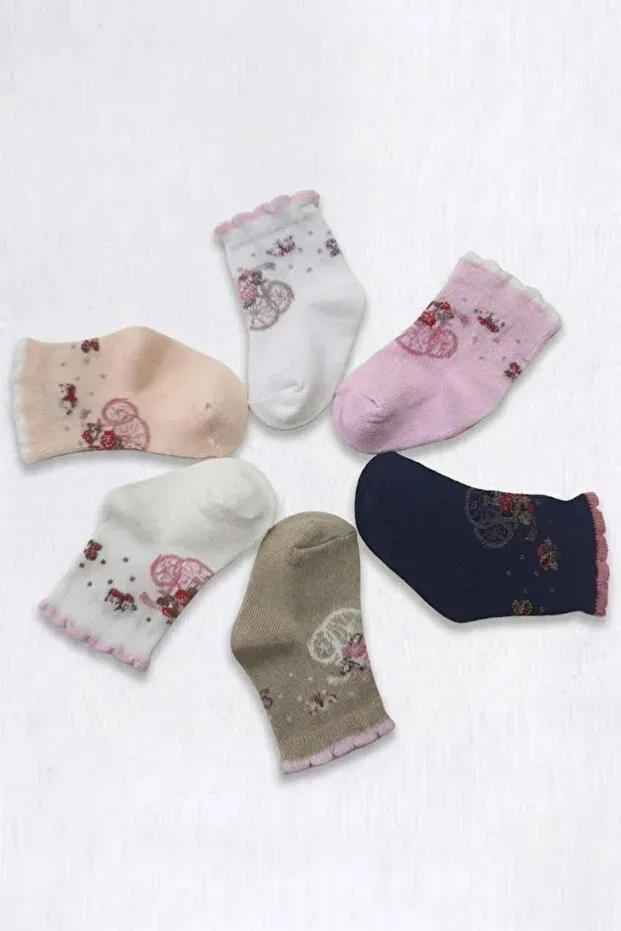 Детские носки для девочек с принтом Flower & Bicycle Themed Cocole Socks, Multicolor — фото 2