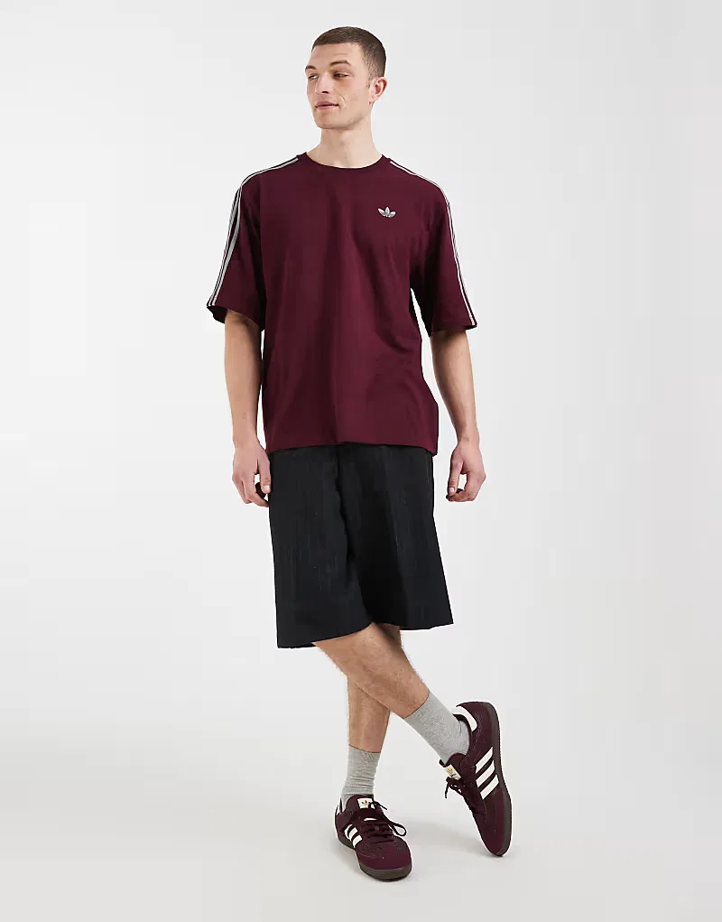 Футболка Adidas Originals с тремя полосками, свободного кроя, бордовый — фото 2