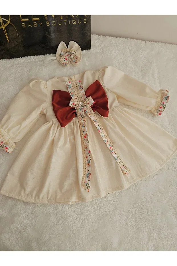 Детское платье для девочек с кружевным принтом Elwirababyboutiqe, Nude Color — фото 2