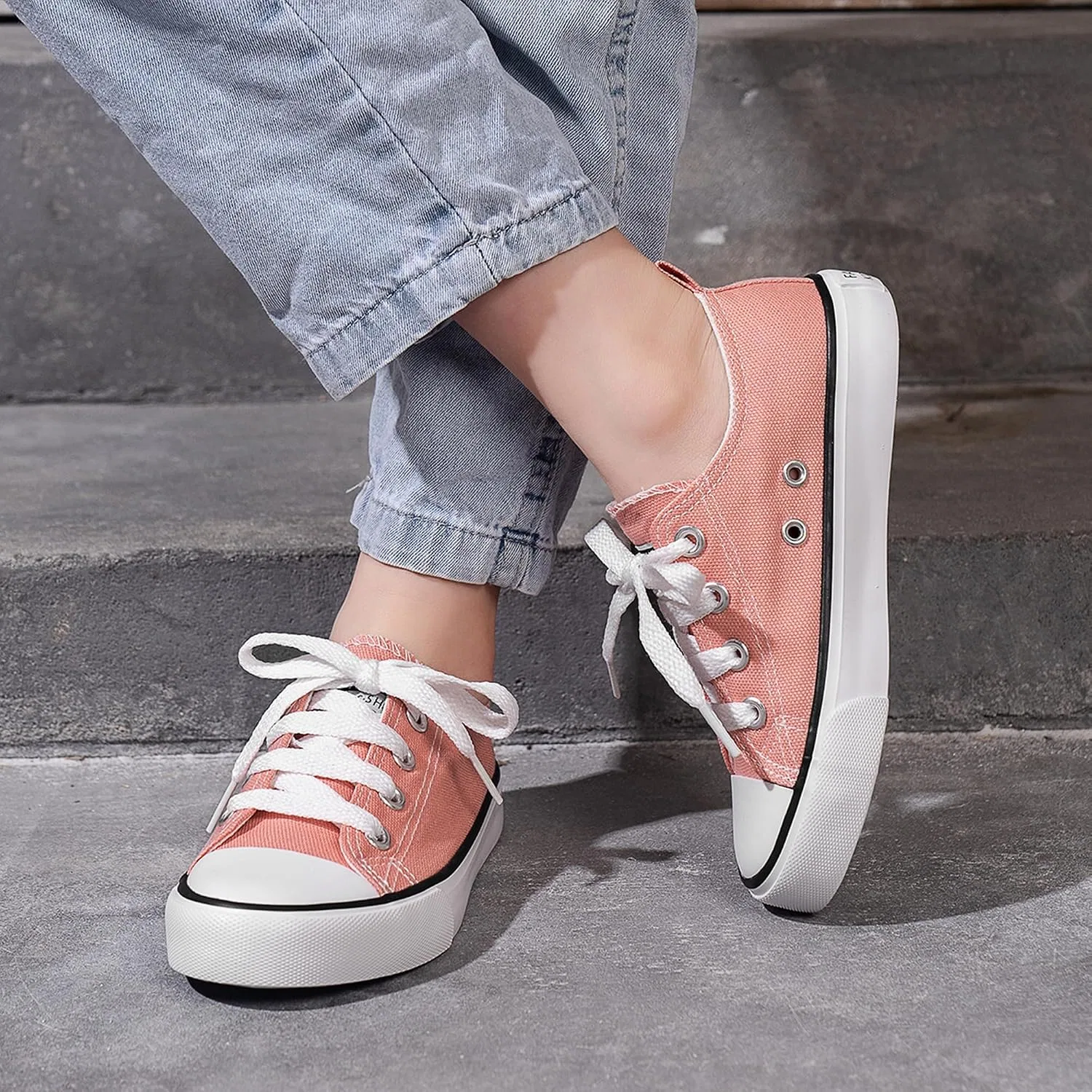 Детские кеды для девочек на шнуровке Mybozz, Light Pink — фото 2