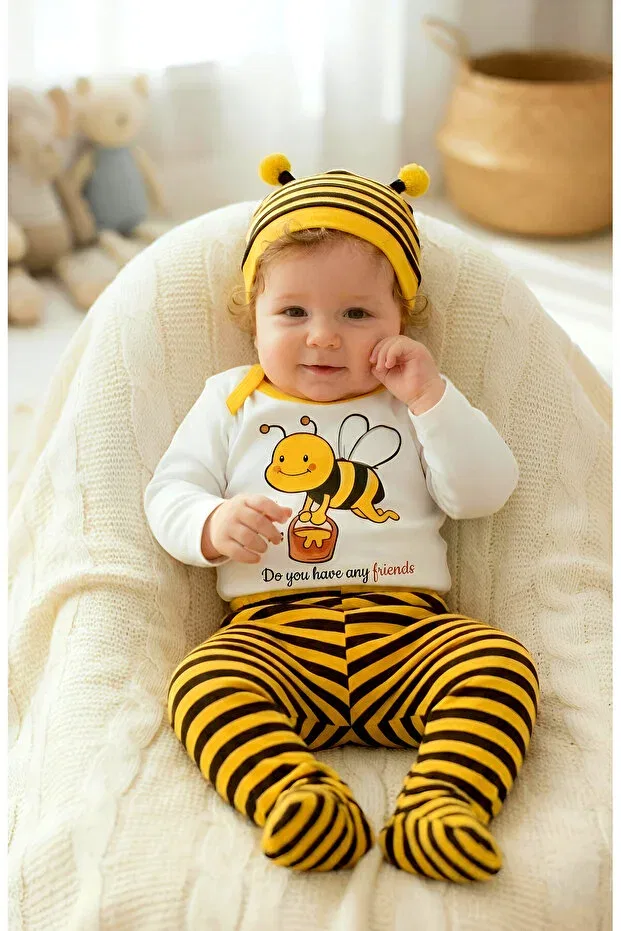 Детское боди с длинным рукавом комплект 3 шт Arı patterned badili Nexvora, Yellow