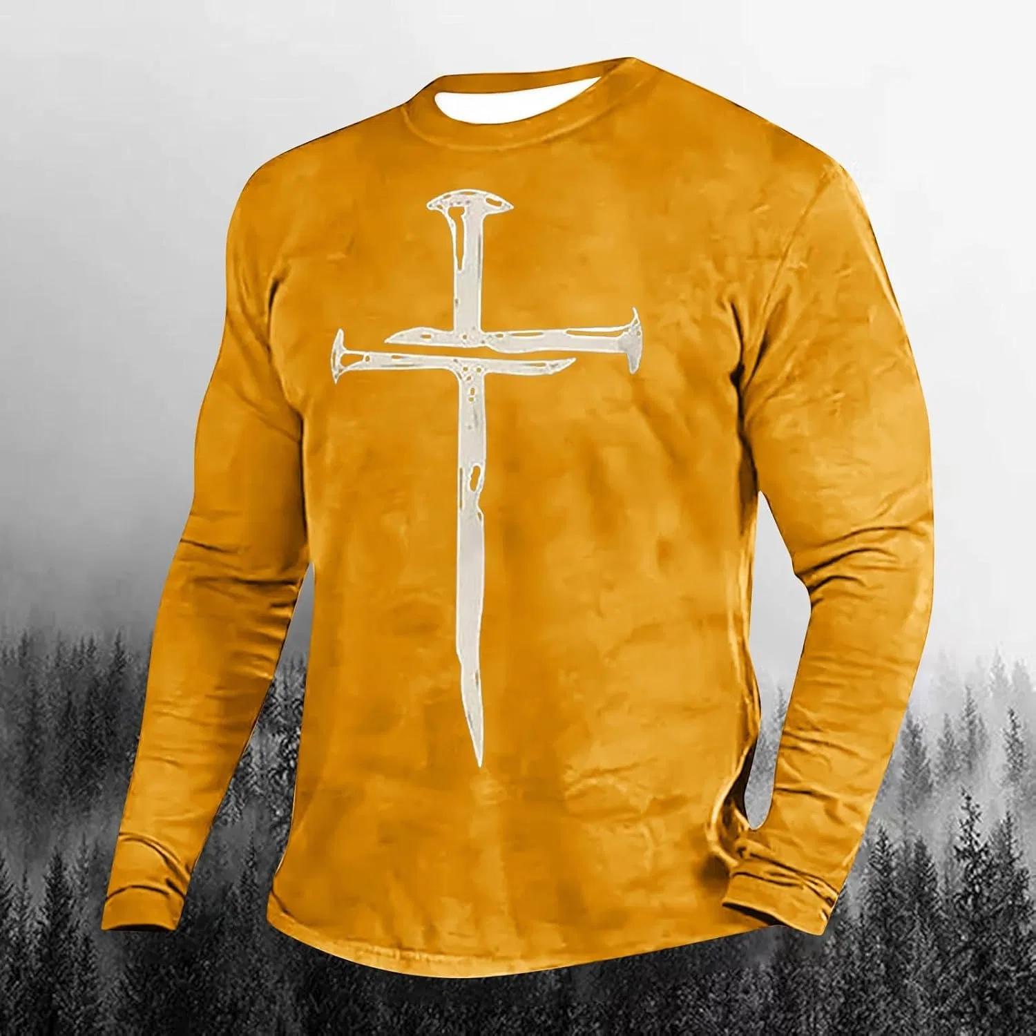 Мужская футболка с принтом Jesus Cross Faith, Yellow — фото 2