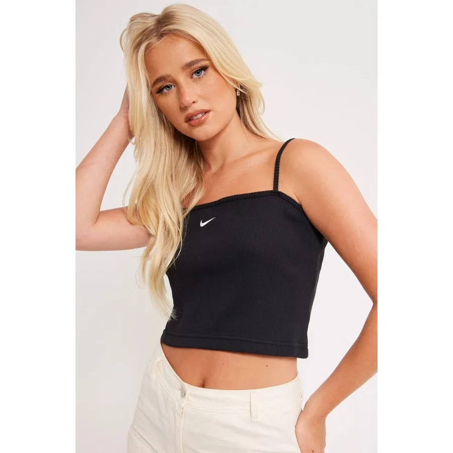 Женский топ-майка с ребристой текстурой Nike Sportswear Essential Ribbed Crop Top, Черный