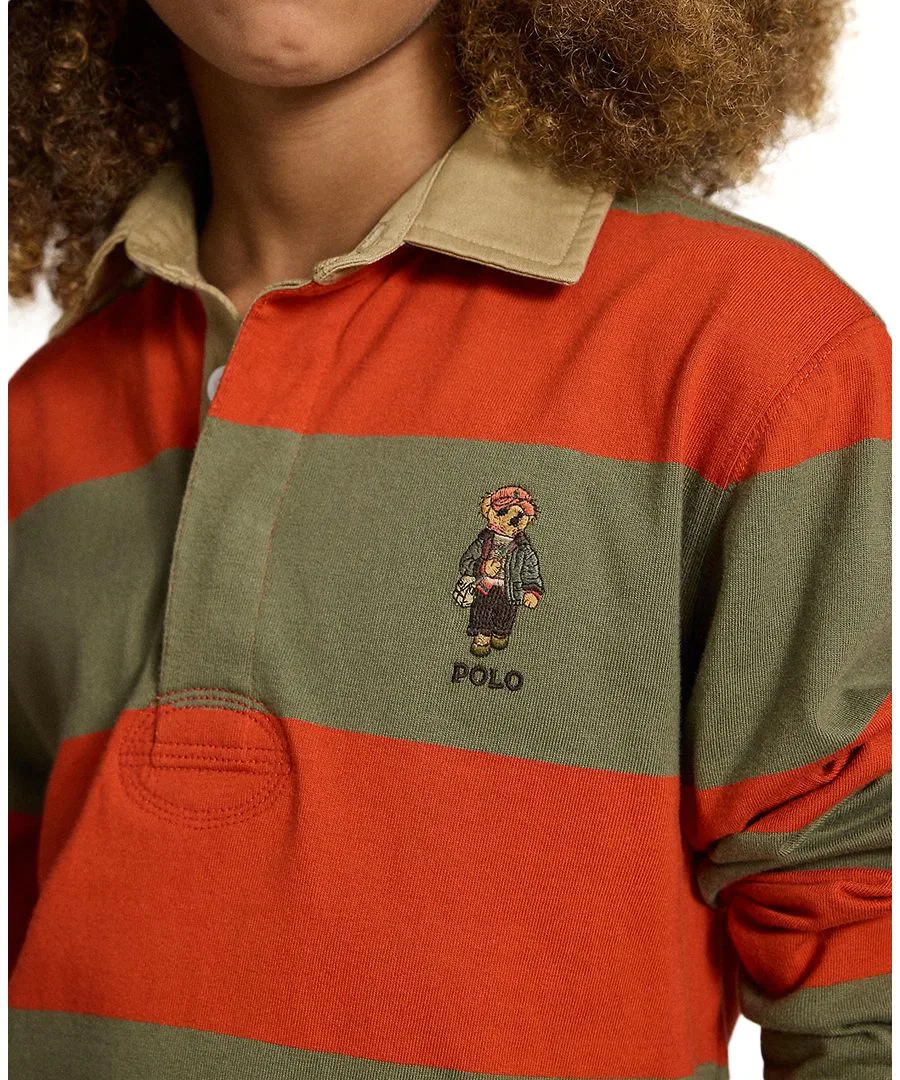 Рубашка-поло с длинным рукавом с вышивкой Polo Bear Polo Ralph Lauren, Varsity Orange Multi — фото 2