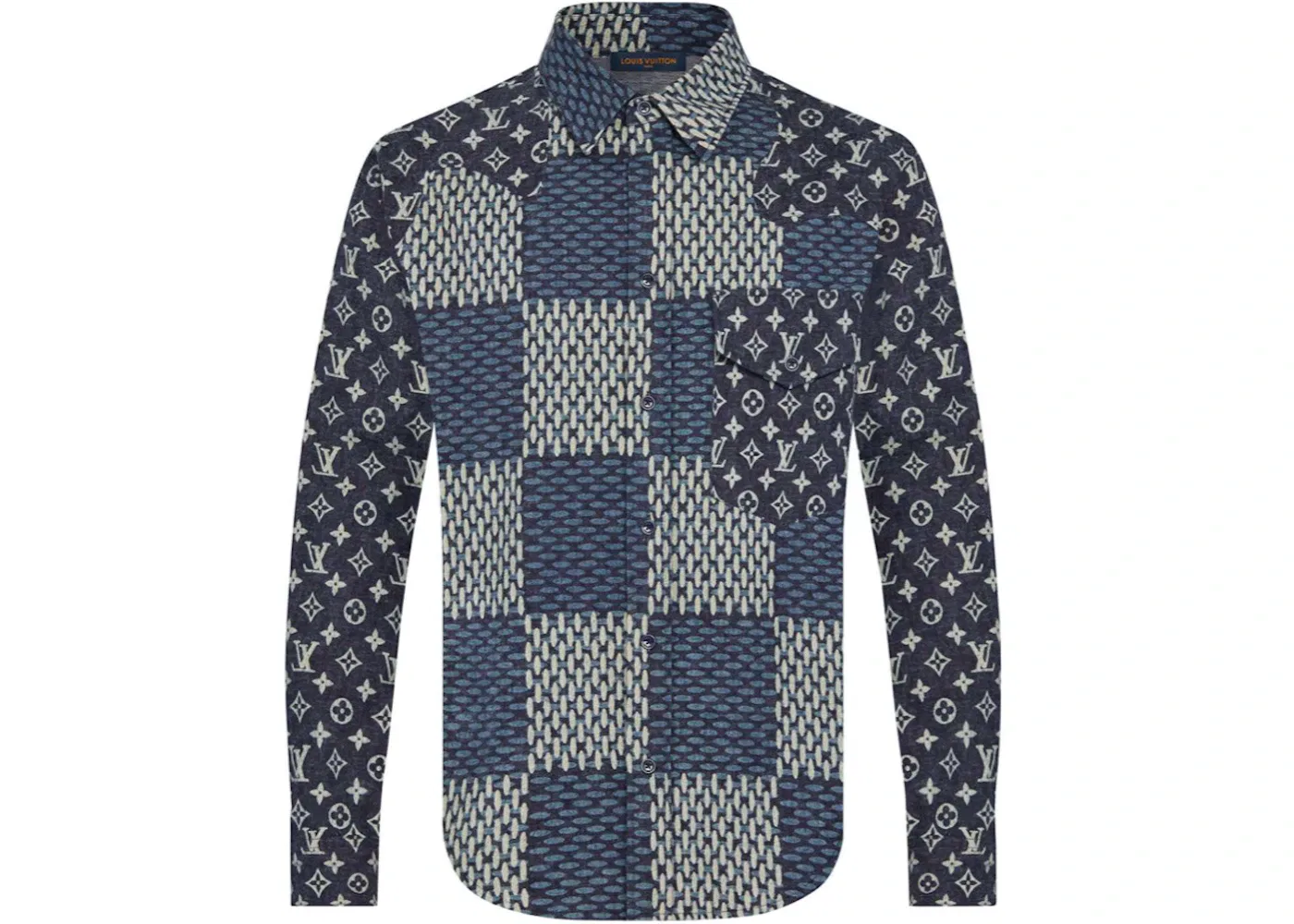 Мужская рубашка из фланели с принтом Louis Vuitton x Nigo MNGM Waves Giant Damier Flannel Shirt, Indigo