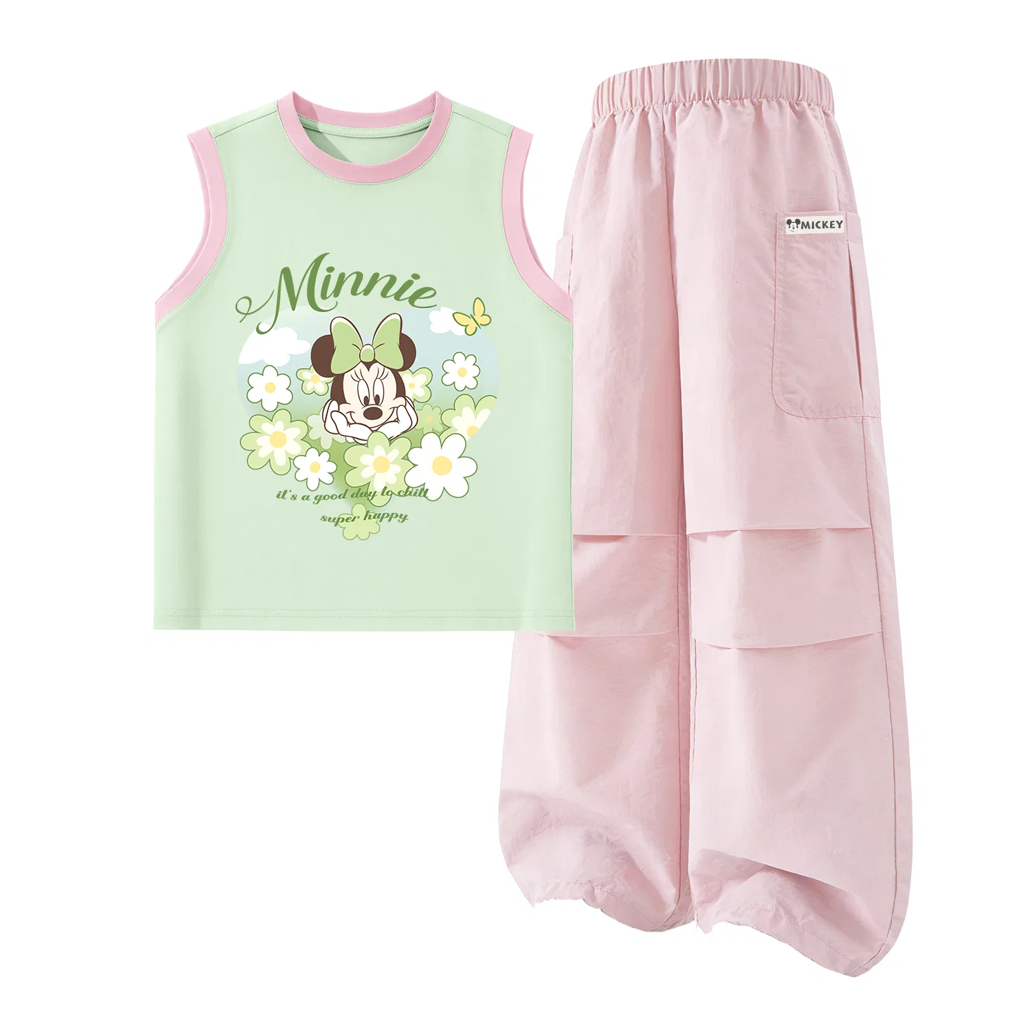 Костюм спортивный повседневный, дышащий, Disney, Di Flower Garden Pink Green+Di HU Long Hook-and-Loop Magnolia Pink