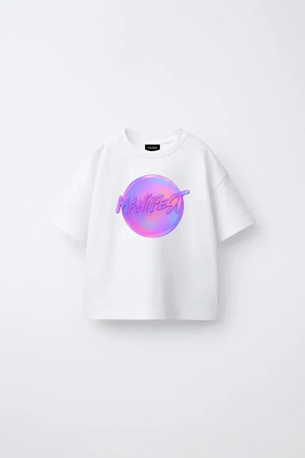 Детская футболка с принтом Manifest Girls Logo Oversize Fasardi, White
