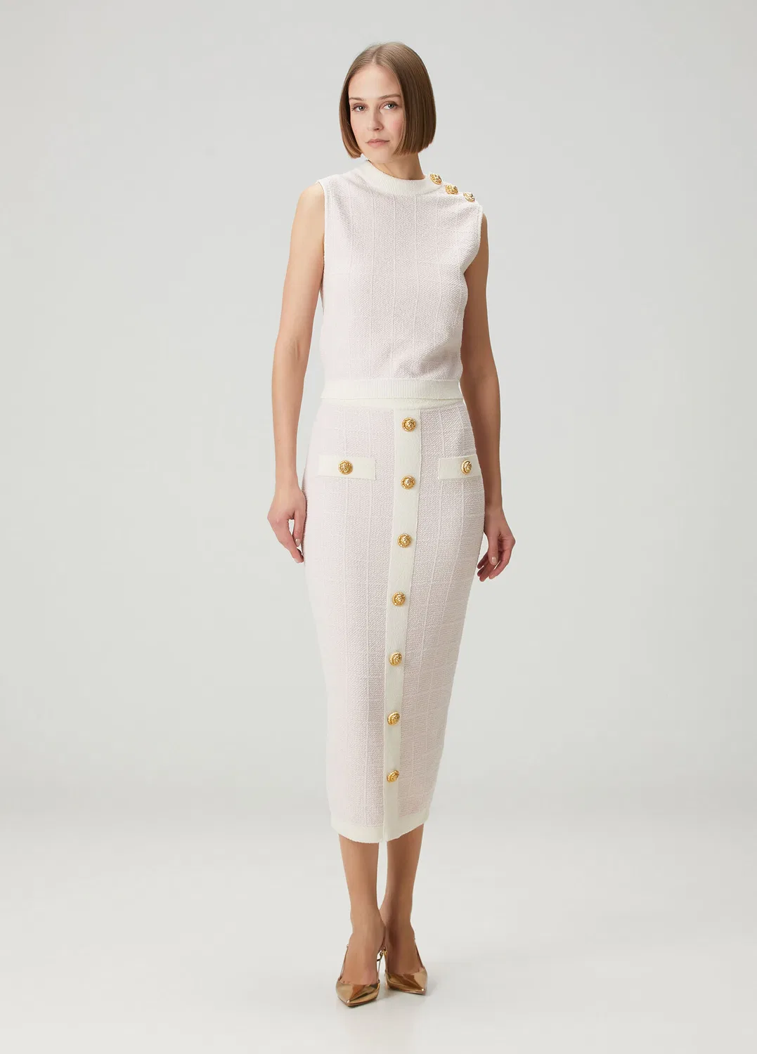 Юбка миди твид Balmain, pink-white