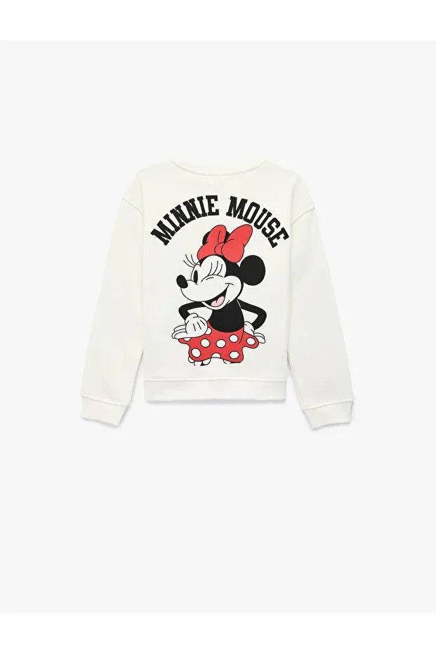 Детские свитшот для девочек с принтом Minnie Mouse Printed Long Sleeve Crew Neck Licensed Fleece-Lined Koton, Ecru — фото 2