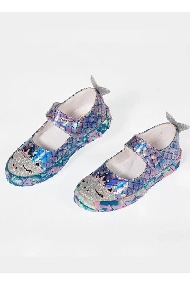 Детские балетки для девочек с принтом Mermaid Hologram 3D Girl's Ballerina Sneakers Casabony, Gray — фото 3