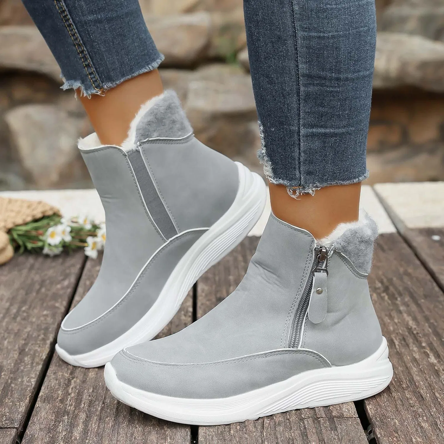 Детские зимние ботинки для девочек на молнии EODJXIO, Light Grigio — фото 3