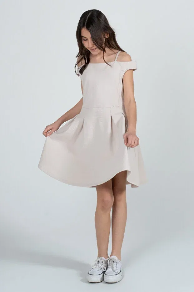 Детское платье для девочек с принтом Princess collar girl's dress with rope straps Kyron, Nude Color