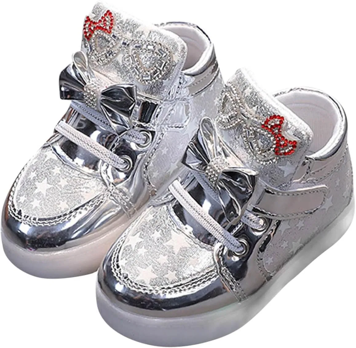 Детские кроссовки для девочек со светящейся подошвой IWIHMIV, Silver — фото 3