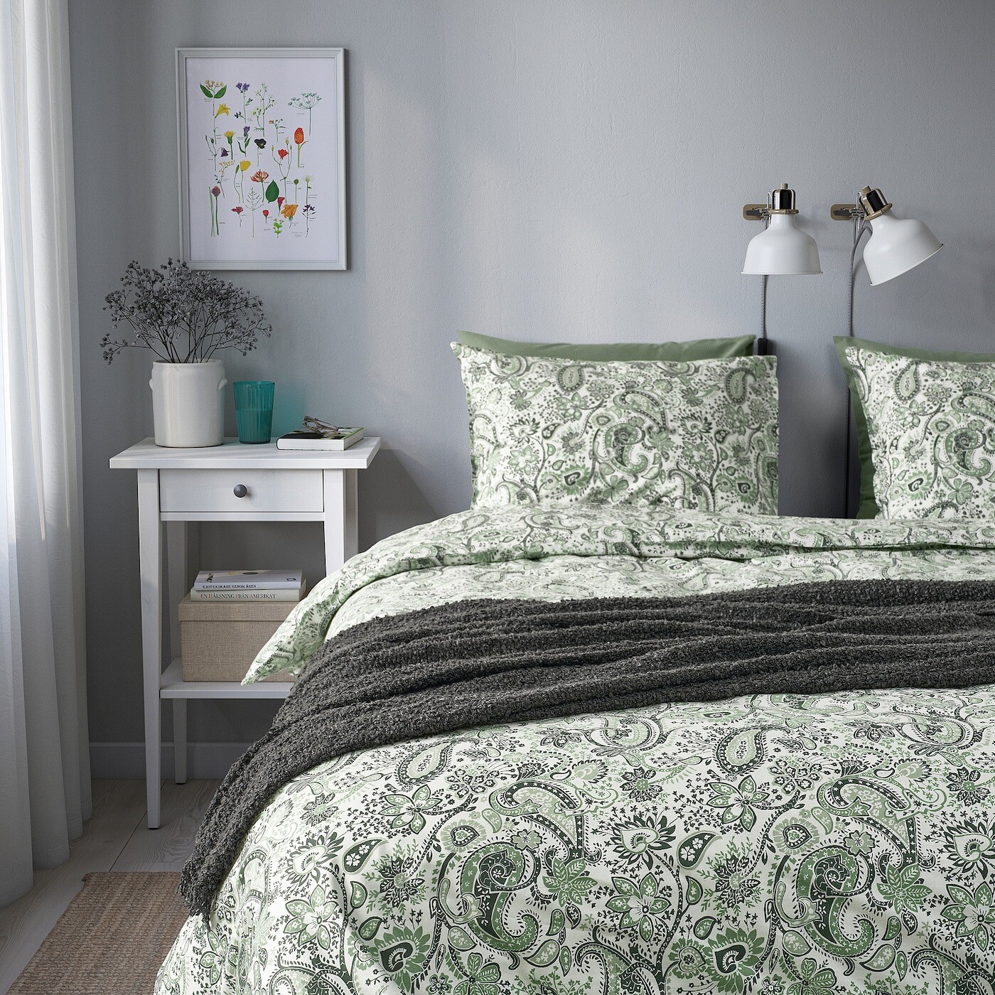 Комплект постельного белья Ikea Rodgersia, 3 предмета, 240х220/50x60 см, зеленый/белый — фото 4