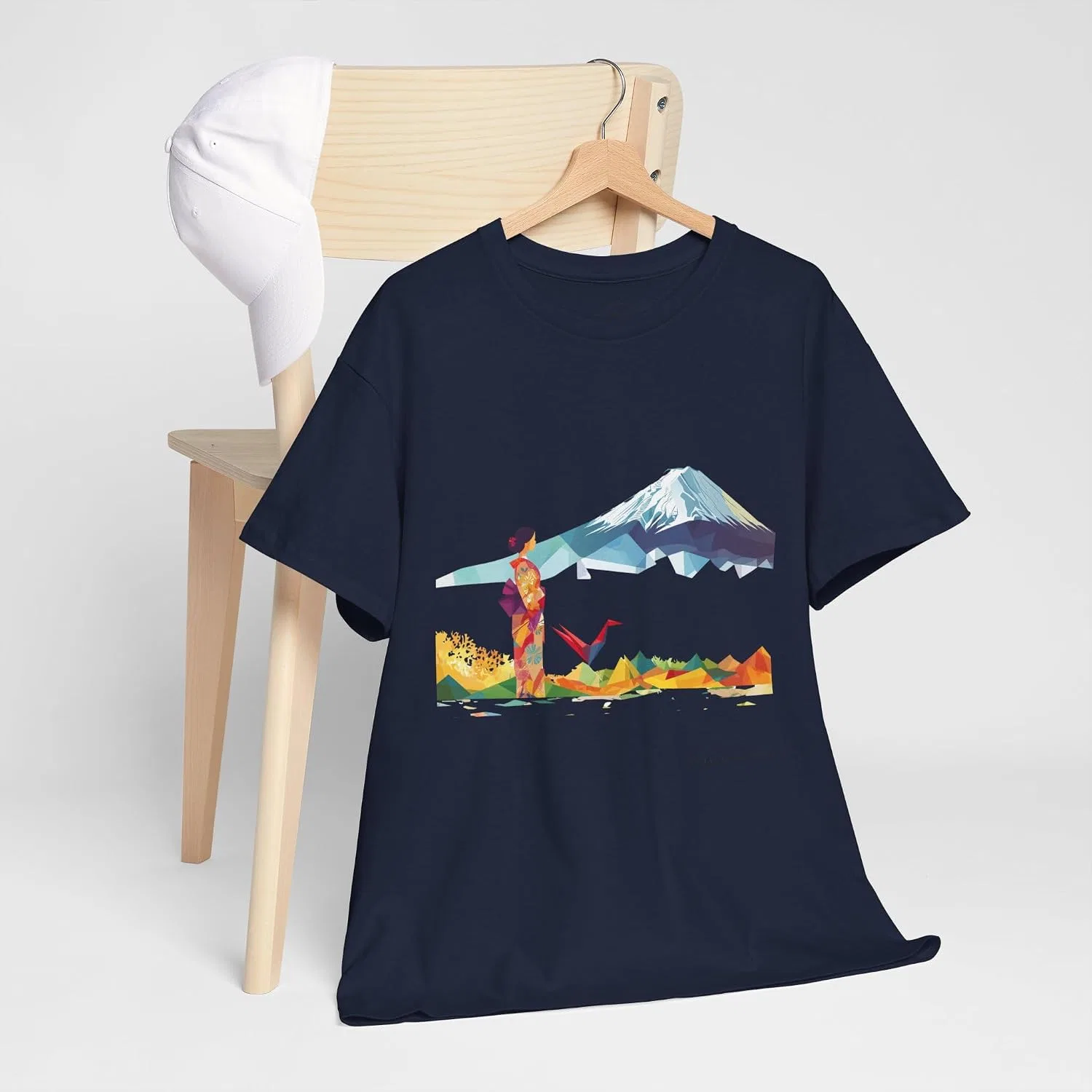 Футболка с журавлем и Фудзи, unisex, хлопок, Navy — фото 3