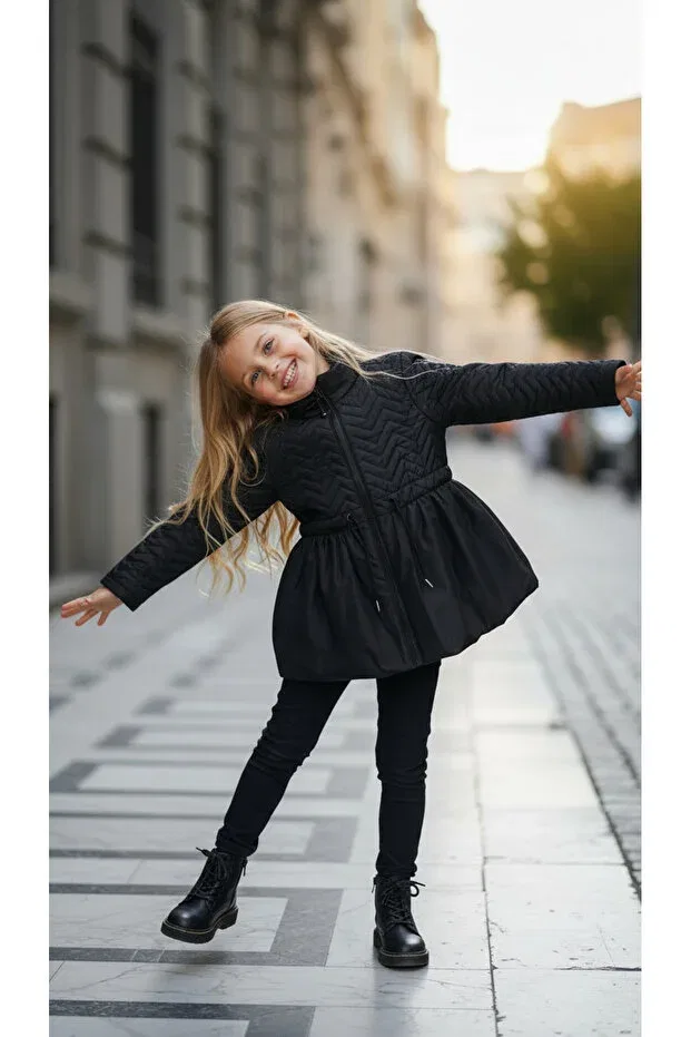 Детское пальто для девочек на молнии Hc Kids Wear, Black — фото 3