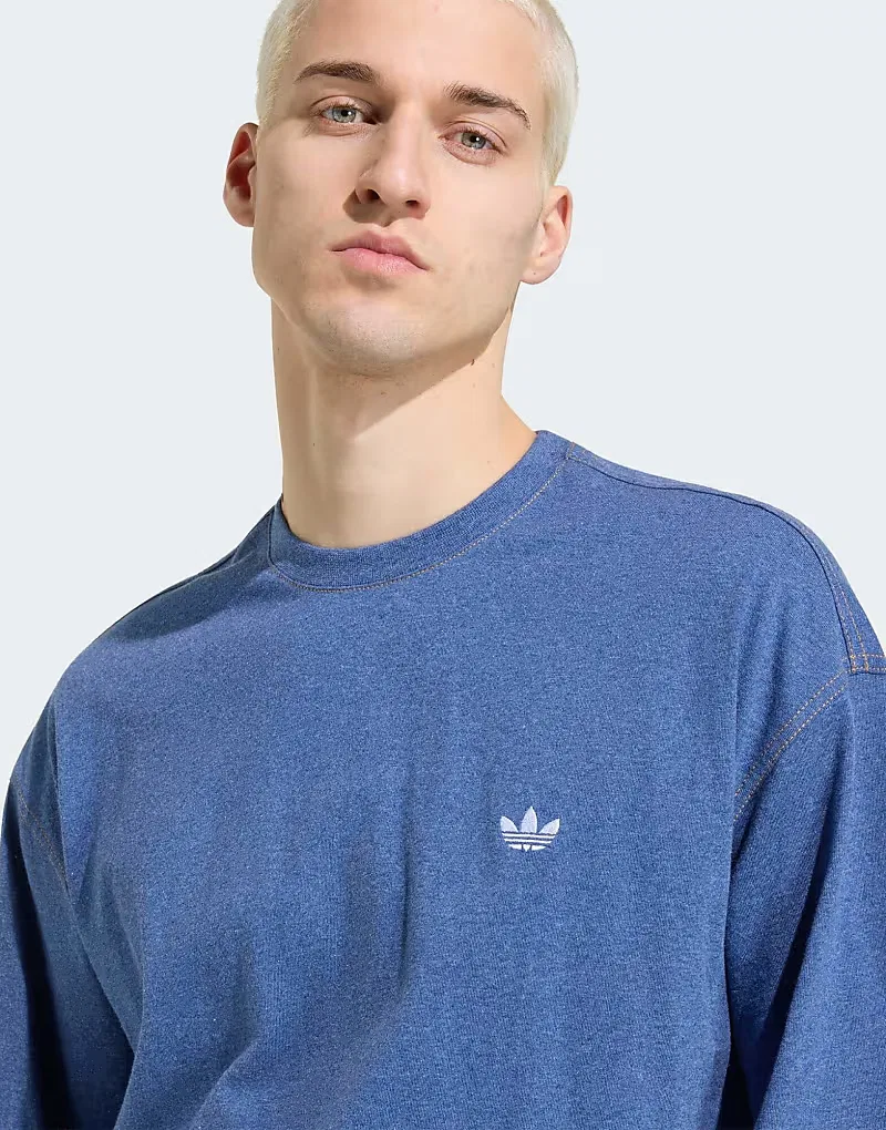 Укороченная футболка свободного кроя Adidas Originals Trefoil essentials меланж, синий меланж — фото 2
