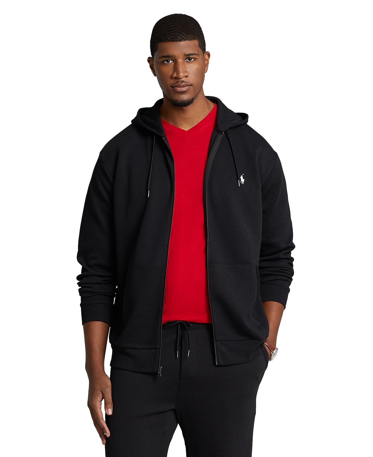 

Мужская толстовка с капюшоном big & tall двойной вязки с молнией во всю длину Polo Ralph Lauren, черный