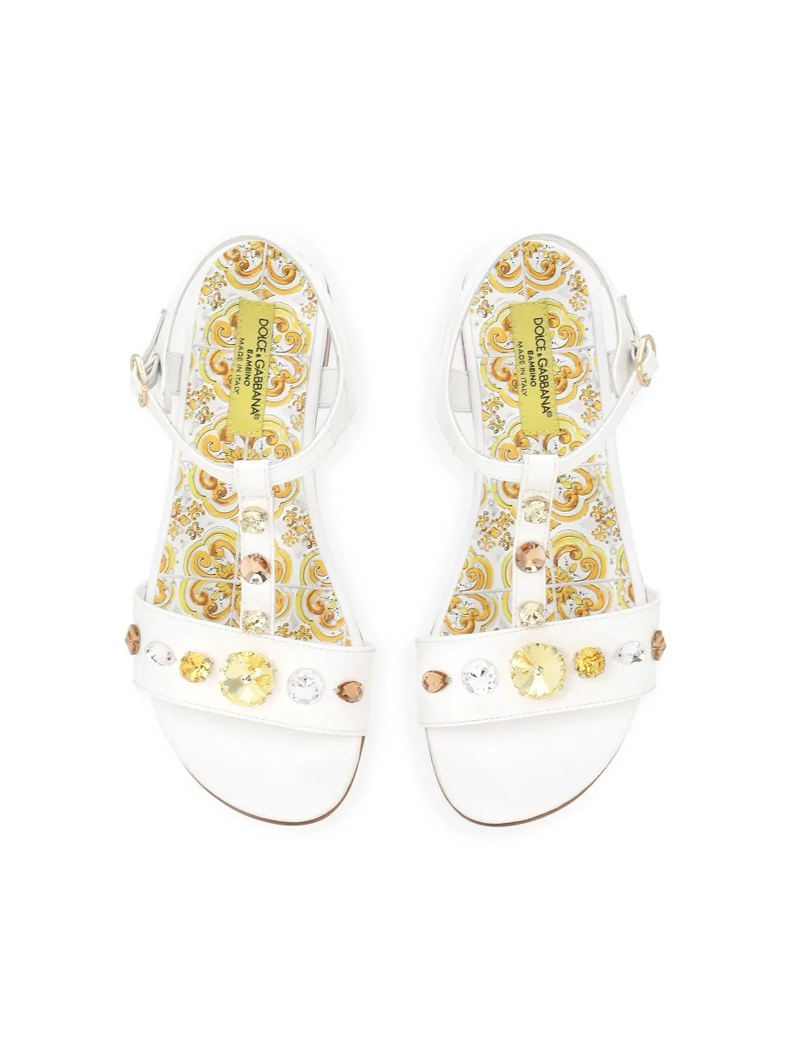Сандалии с принтом Маджолики и кристалами Dolce & Gabbana, белый — фото 2