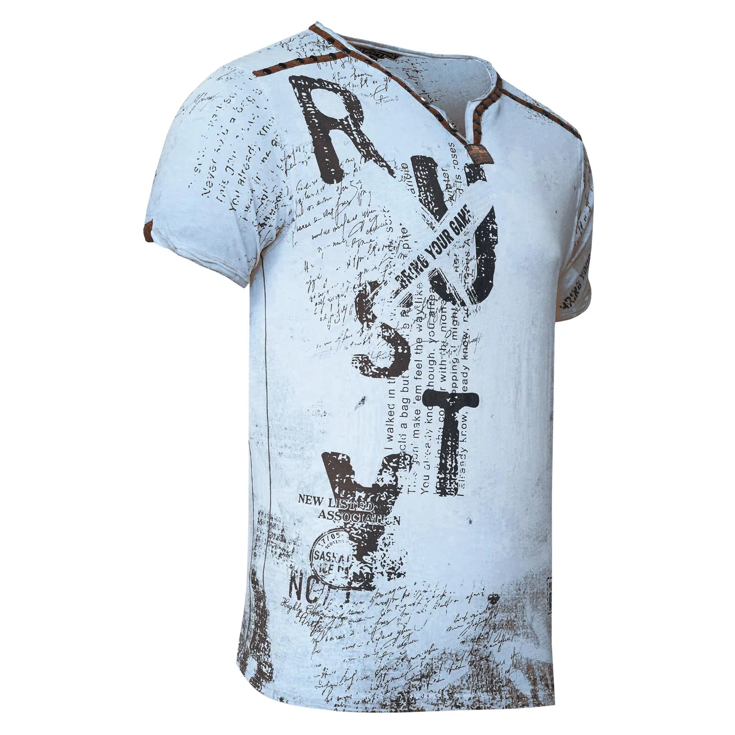 Детская футболка с V-образным вырезом в стиле "Used" Rusty Neal, Blue — фото 4