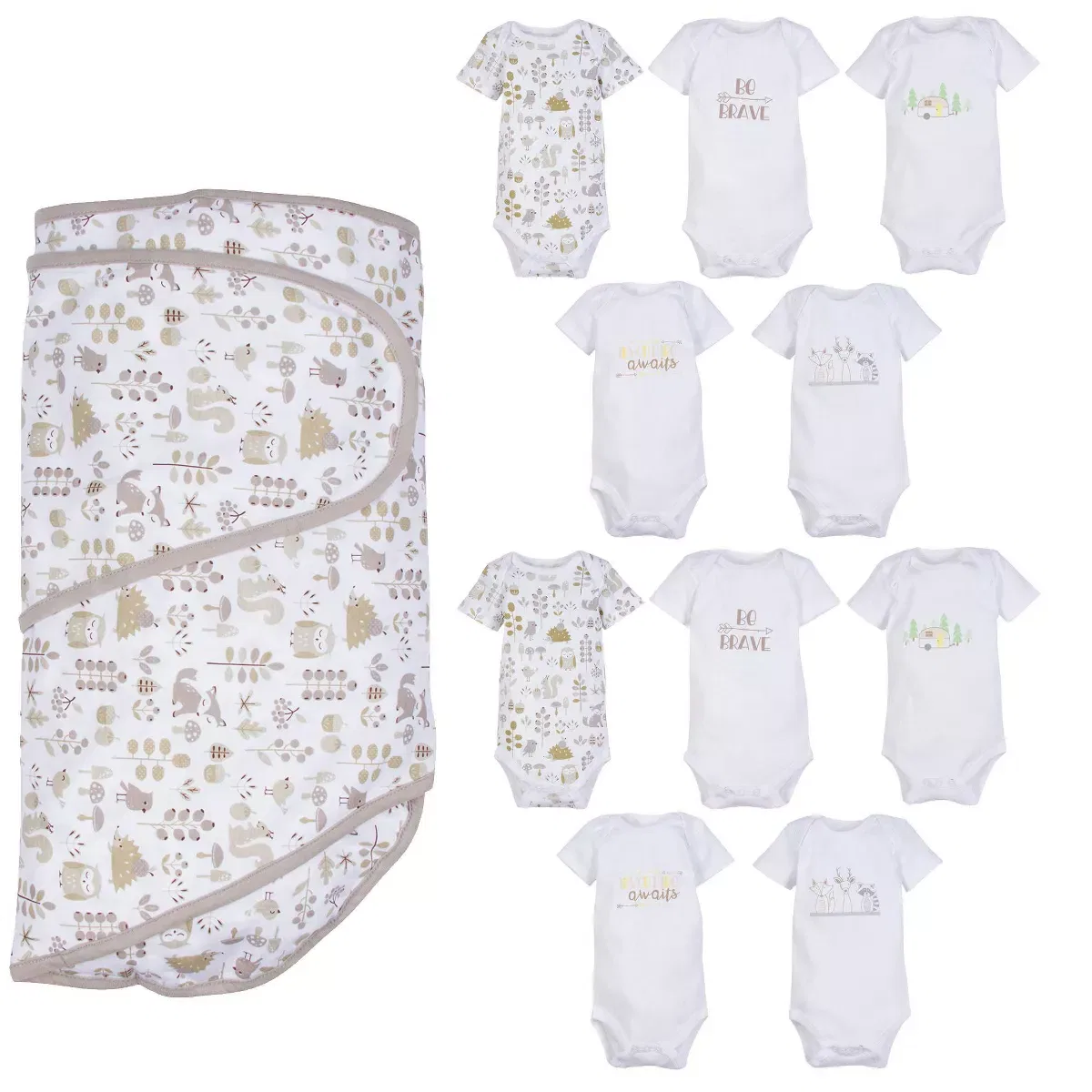 Детский комплект пеленания и боди с принтом Miracle Blanket INFANT BASICS/FURNITURE, Foxes