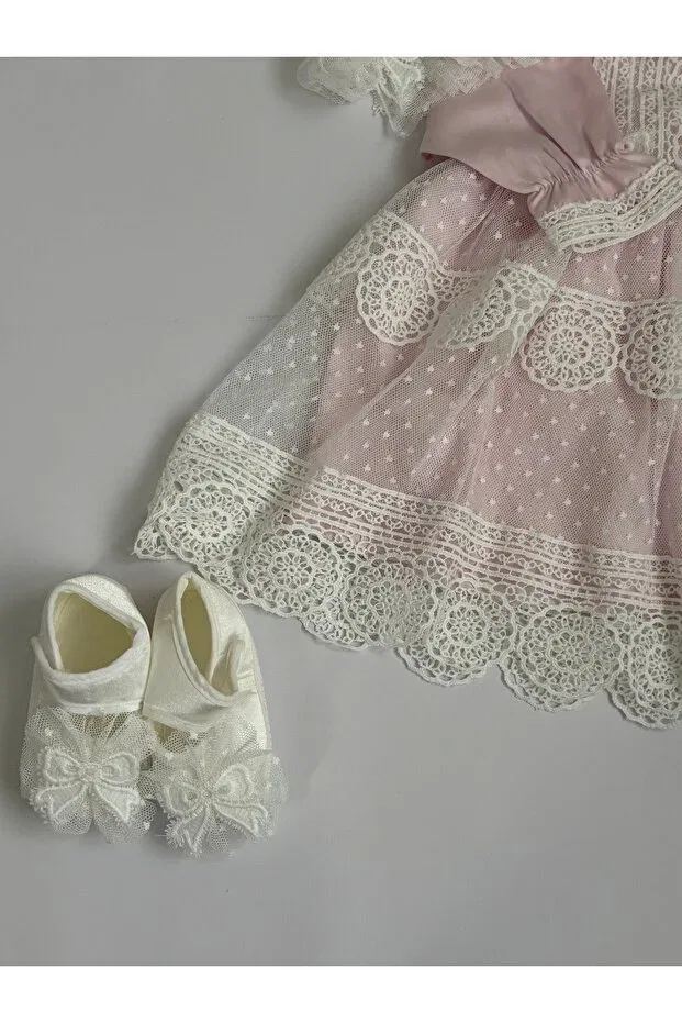 Детский комплект для новорожденных с защипами Sare model girl baby ruched dress newborn luxury dress set - hospital release and mawlid set Cherub Baby, Pink — фото 4