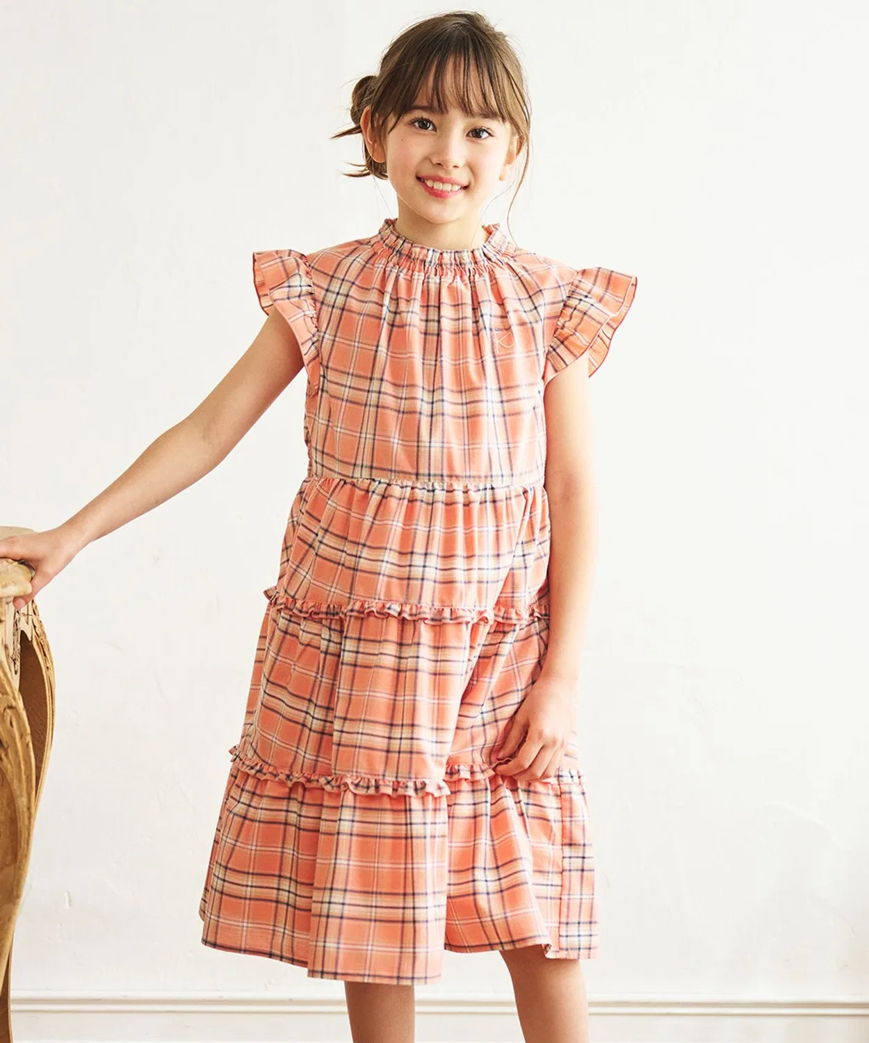 Детское платье с принтом в клетку Kumikyoku KIDS, Orange
