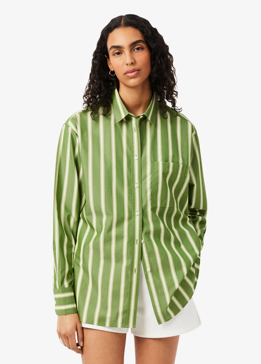 Рубашка Lacoste Oversize Fit, зеленая, с узором оверсайз и заниженной линией плеча — фото 2