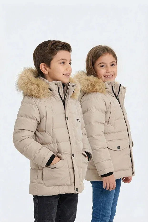 Детское зимнее пальто для девочек с капюшоном Slazenger, Stone Gray — фото 2