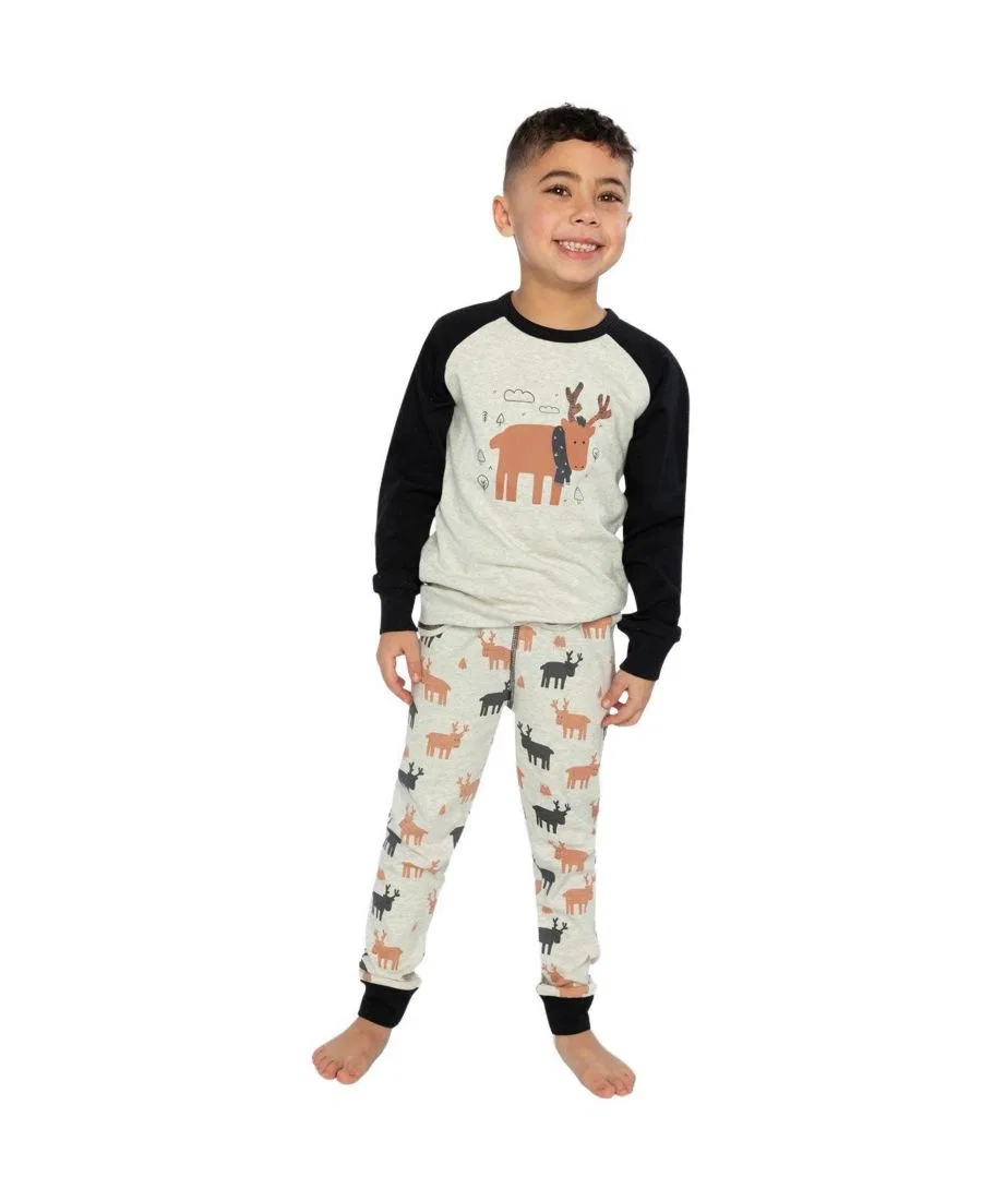 Детская пижама из хлопка с принтом оленя, модели Elk Print Deux par Deux, Beige Print Elk — фото 2