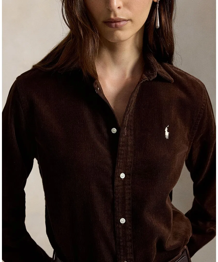 Женская рубашка из хлопкового вельвета классического кроя Polo Ralph Lauren, Dark Brown — фото 4