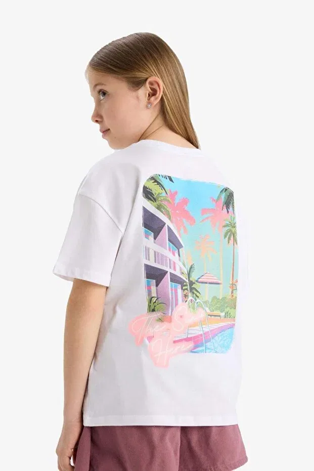 Детская футболка для девочек с принтом Oversize Wide Fit Crew Neck Back Printed Short Sleeve T-Shirt Girl Defacto, White-Wt341 — фото 2