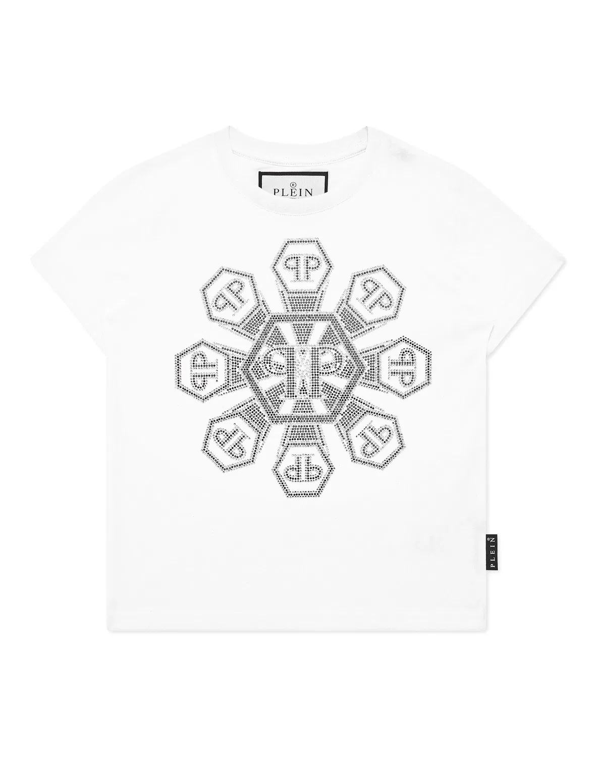 Детская футболка с круглым вырезом и монограммой из страз T-shirt Round Neck SS Strass Monogram PHILIPP PLEIN, White