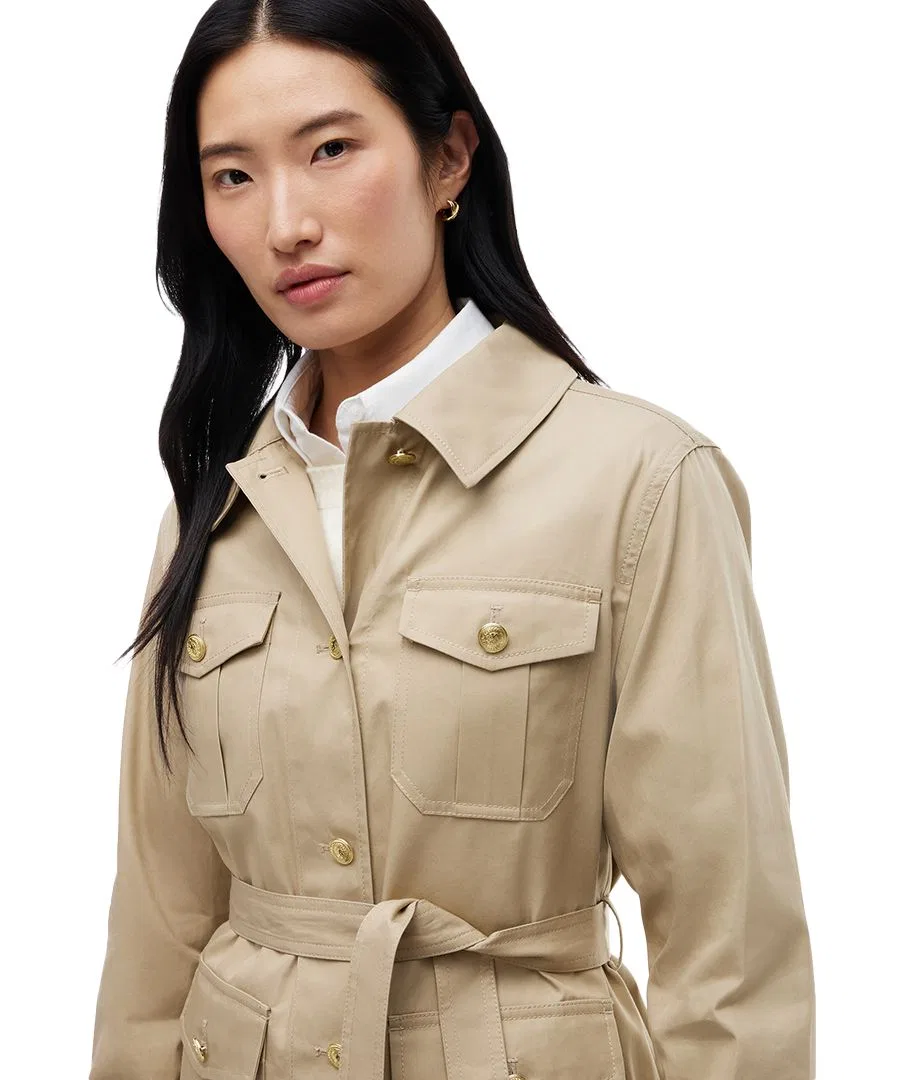 Женское хлопковое пальто с поясом, модель Collared Utility Field Jacket Tommy Hilfiger, Beige — фото 3